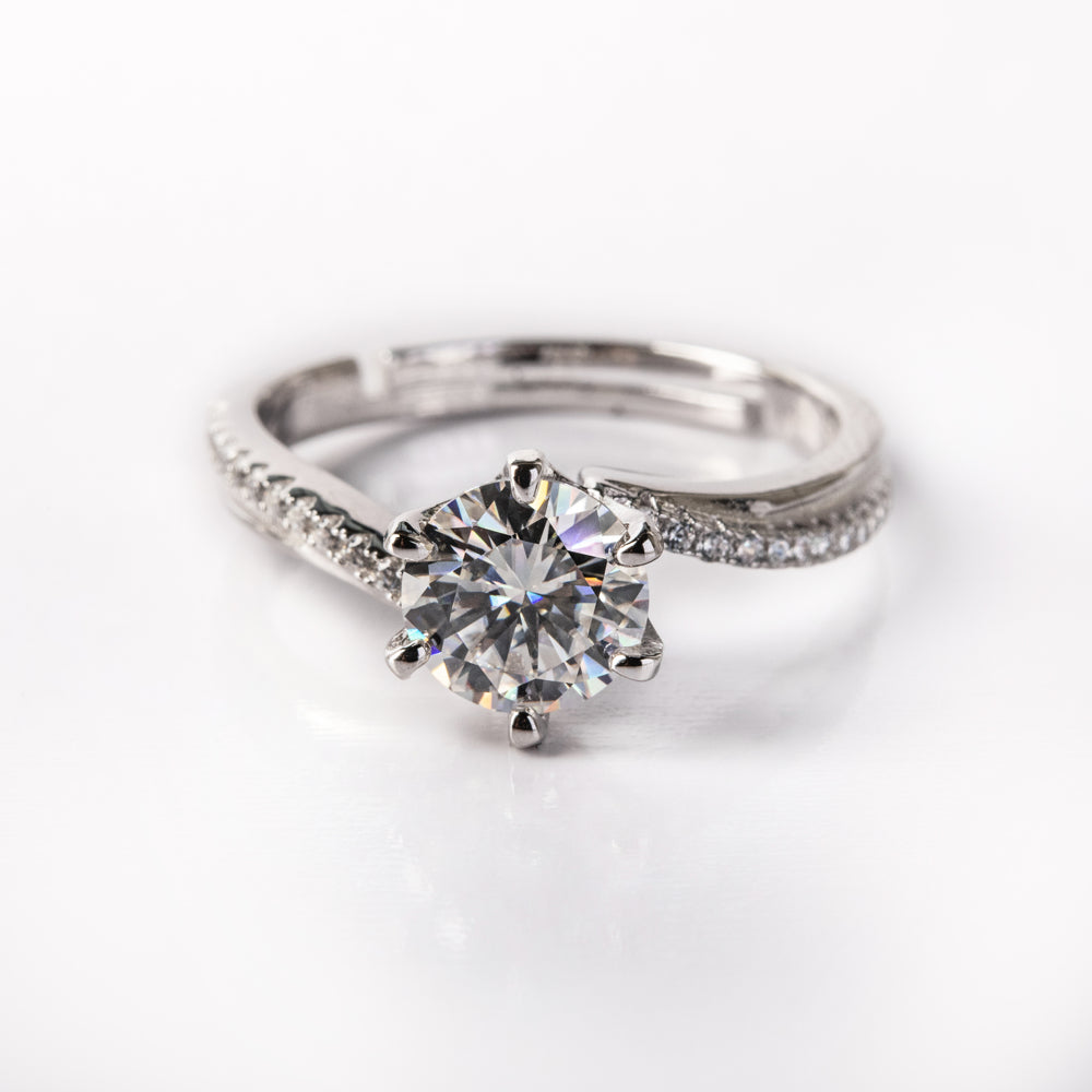 1 Carat GRA Brilliant Moissanite Lab Created Diamond Ring 18K White Go